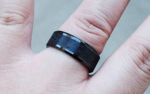 Personalized Engraved Black Lava Rock Inlay Black Ceramic Ring, Lava Ring, Lava Wedding Ring, lava stone wedding band, Lava rock Ring - 8mm.