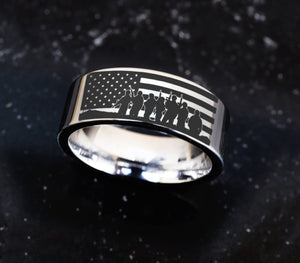 Military Wedding Band, American Patriot Ring, Military Veteran Engagement Ring, Patriotic Wedding Ring, United States Military Wedding Band,.