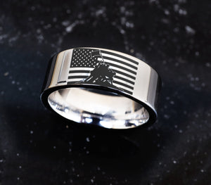 Military Wedding Band, American Patriot Ring, Military Veteran Engagement Ring, American Patriotic Ring, United States Military Wedding Band.