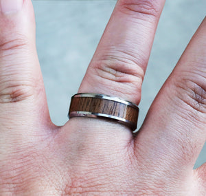 Personalized Engraved Black Walnut Wood Inlay Tungsten Ring, Brown Black Walnut Wood Wedding Ring, Walnut Wooden Wedding Ring - 8mm.