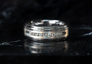 White Diamond Wedding Band, White Diamond Wedding Ring, Mens Diamond Engagement Ring, Natural White Diamond Jewelry 925 Sterling Silver Ring.