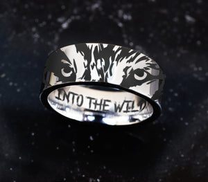 Wolf Wedding Ring, Wolf Eyes Ring, Wild Animal Jewelry, Wolf Wedding Band, Wolf Engagement Ring, Mens Wolf Ring, Animal Jewelry, Wolf Gift.