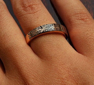 Engraved Signature Duo Fingerprint Ring, Signature Print Promise Ring, Remember Someone Fingerprint Ring, Thin Fingerprint Ring - 6mm.