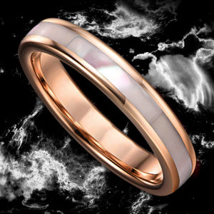 Mother of Pearl Wedding Band, Mother of Pearl Engagement Ring, Pearl Wedding Ring, Rose Gold Tungsten Wedding Ring, 4mm.