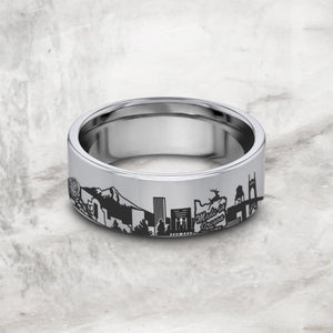 Oregon Wedding Band, Oregon Skyline Wedding Ring, Portland Oregon City Ring, Skyline Gift, Skyline Jewelry Skyline Promise Ring.
