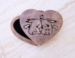  Ring Box Pikachu Kissing Wedding Ring Box, Pokemon Love Black Walnut Wood Ring Box.