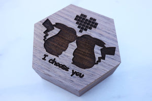  Ring Box Pikachu Wedding Ring Box, I Choose You Black Walnut Wood Ring Box, Engagement Ring Box.