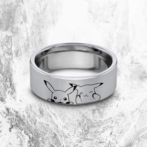  Ring Pikachu Couple Ring, Pokemon Ring, Pokemon Engraved Ring, Pokemon Wedding Band, Silver Tungsten.