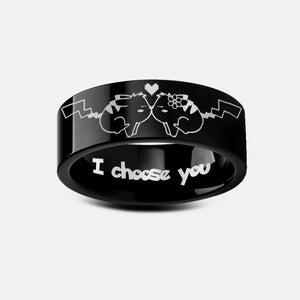  Ring Pikachu Kiss Wedding Band, Pokemon Engagement Ring, Pikachu In Love Wedding Ring, I Choose You Ring.
