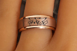  Ring Pikachu Rose Gold Ring, I Choose You Ring, Pokemon Video Game Ring, Pokemon Wedding Band.
