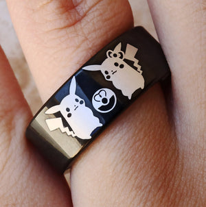 Ring Pikachu Wedding Band, Pokemon Promise Ring, Pokemon Engraved Ring, Pokemon Wedding Band.
