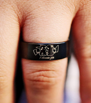  Ring Pokemon Pikachu Ring, I Choose You Ring, Pokemon Engraved Gift, Pokemon Ring, Pokemon Wedding Band.