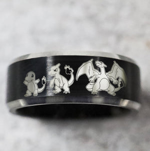 Ring Starter Pokemon Ring: Charmander, Charmeleon and Charizard Engraved Personalized Ring