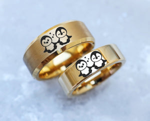 Open image in slideshow, Penguin Lovers Ring Set, Matching Penguin Promise Rings, Cute Penguin Couple Engagement Rings  Kawaii Penguin Wedding Bands Penguin Jewelry
